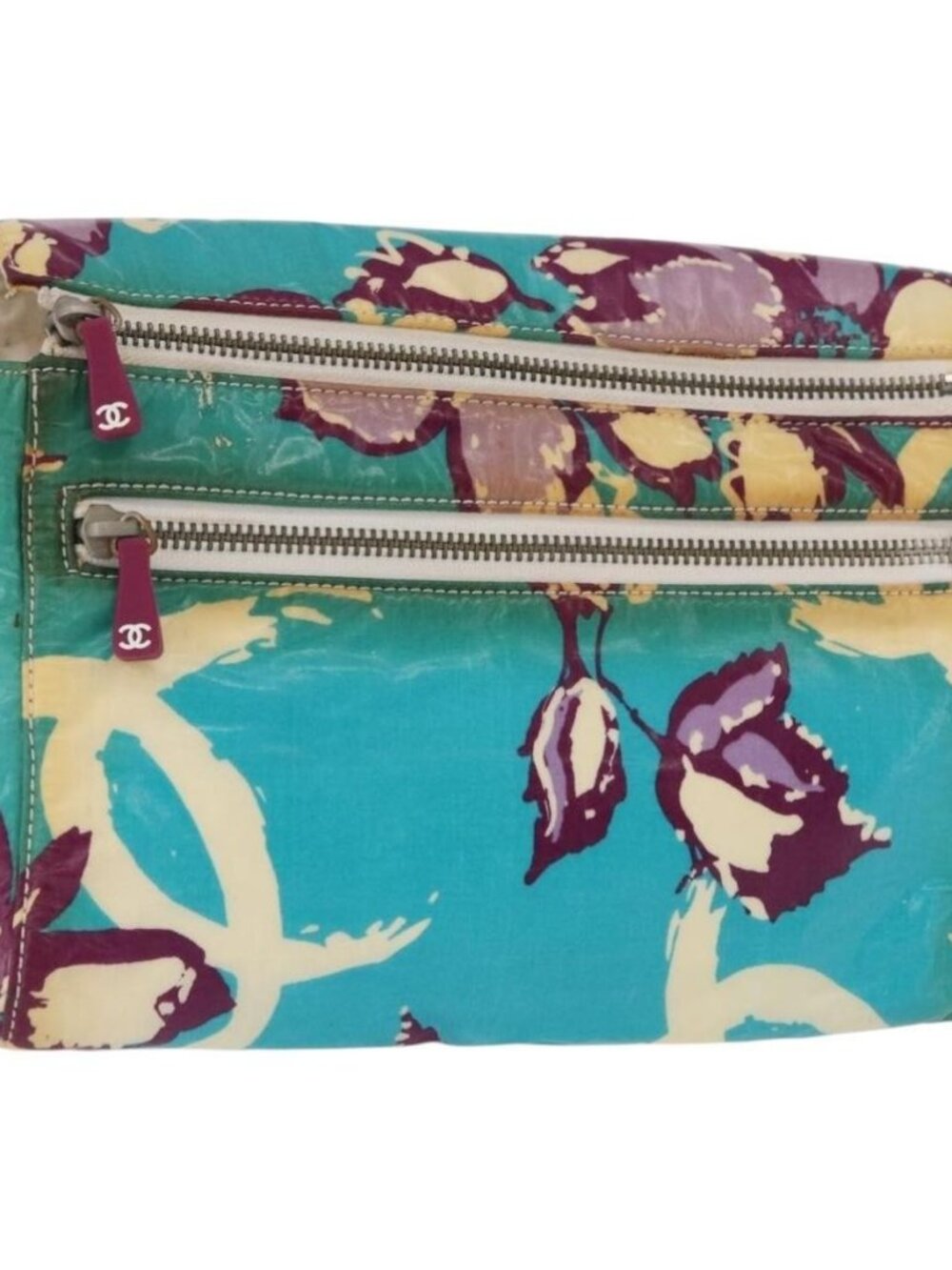 CHANEL Pouch PVC Canvas Green CC Auth 182645